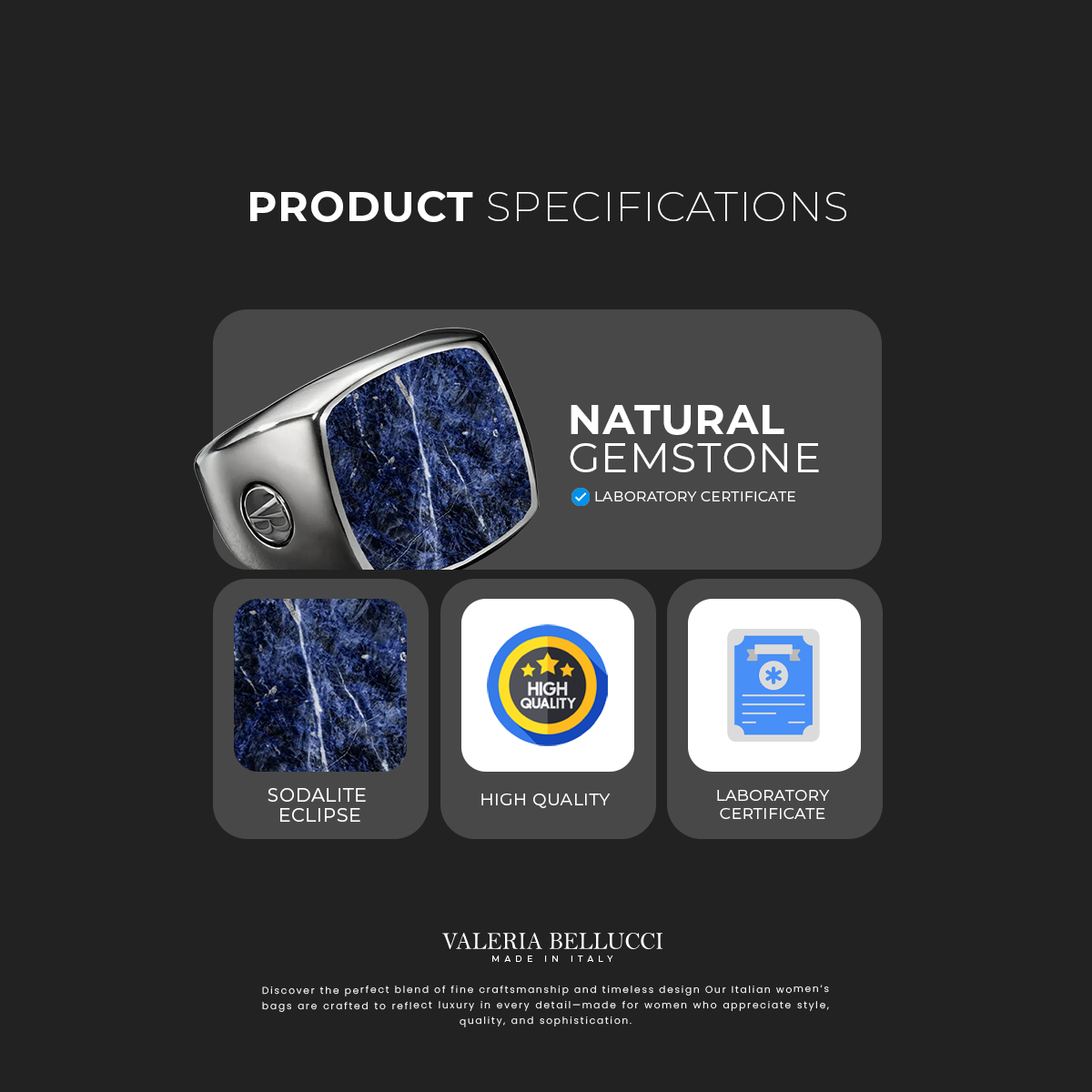 Sodalite Eclipse Stone Ring 10mm