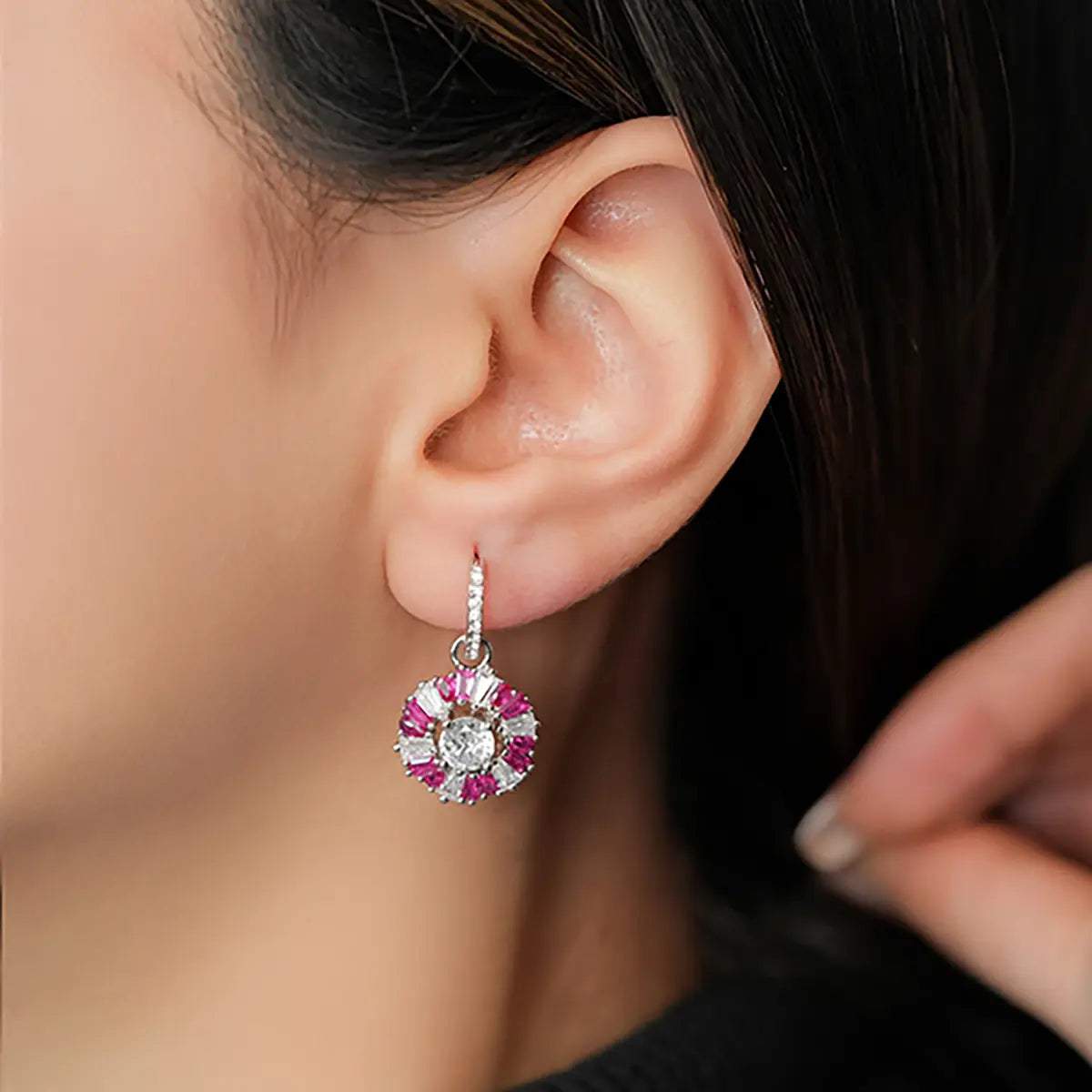 Sapphire Halo Radiant Drop Earrings