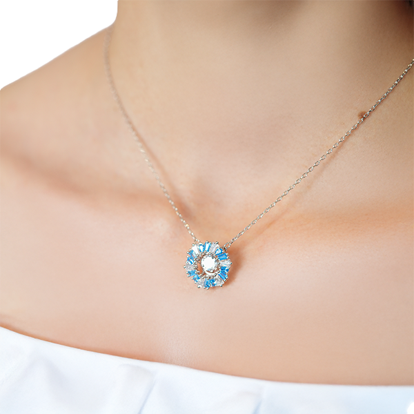 Sapphire Halo Radiant Diamond Necklace