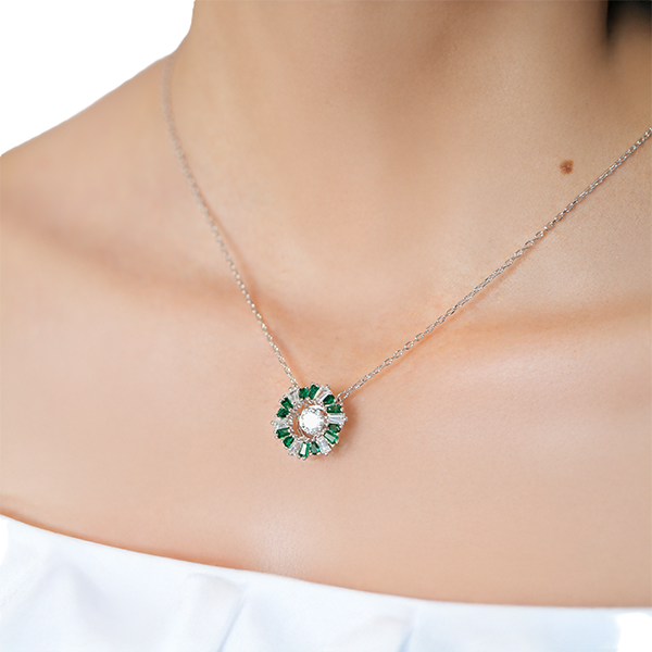 Sapphire Halo Radiant Diamond Necklace