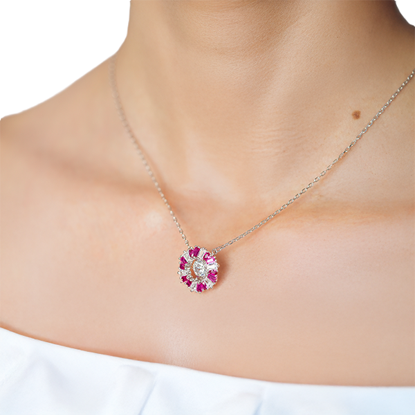 Sapphire Halo Radiant Diamond Necklace