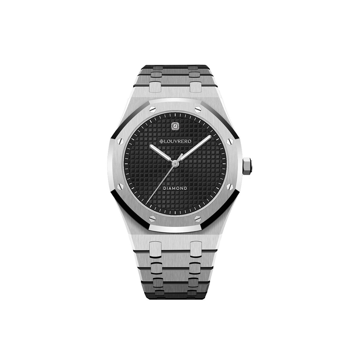 Silver vintage watch with textured black dial