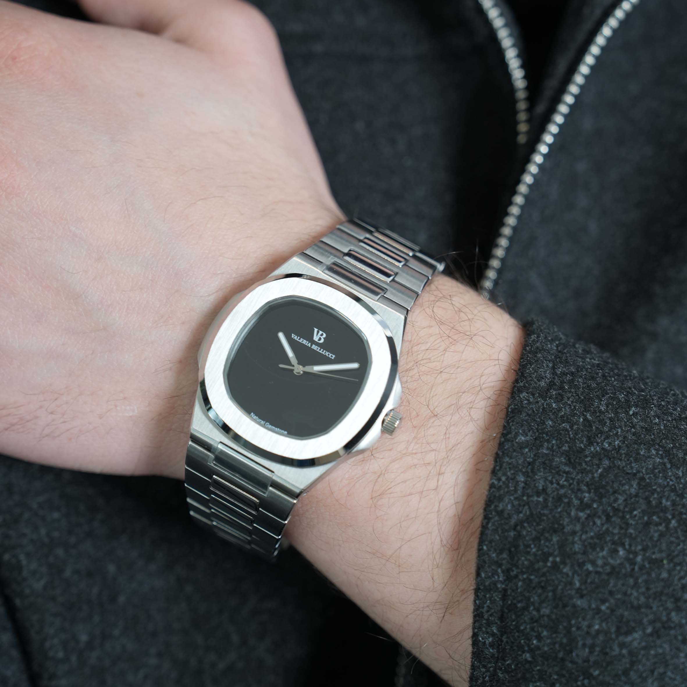 Valeria Bellucci Black Gemstone Watch for Men