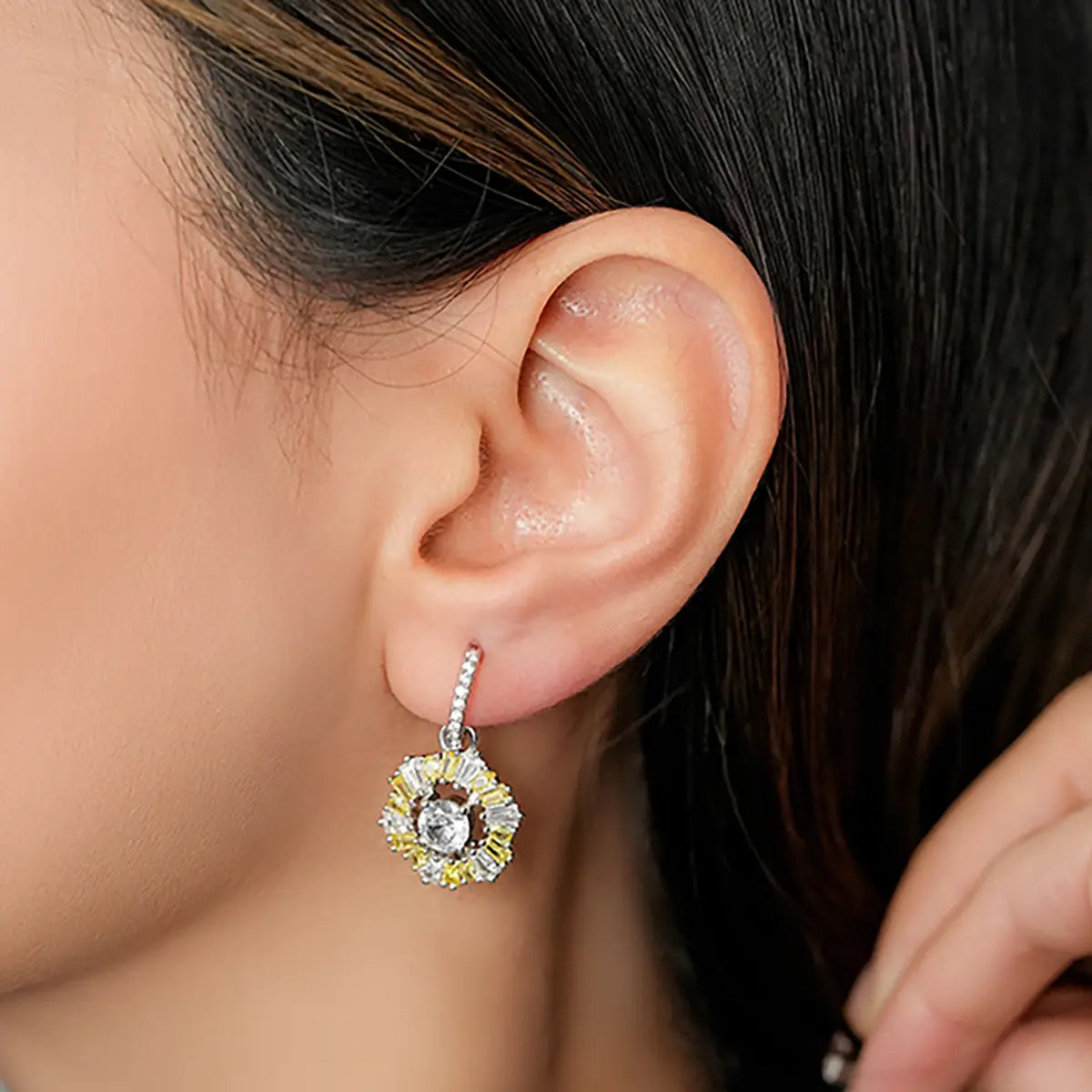 Sapphire Halo Radiant Drop Earrings