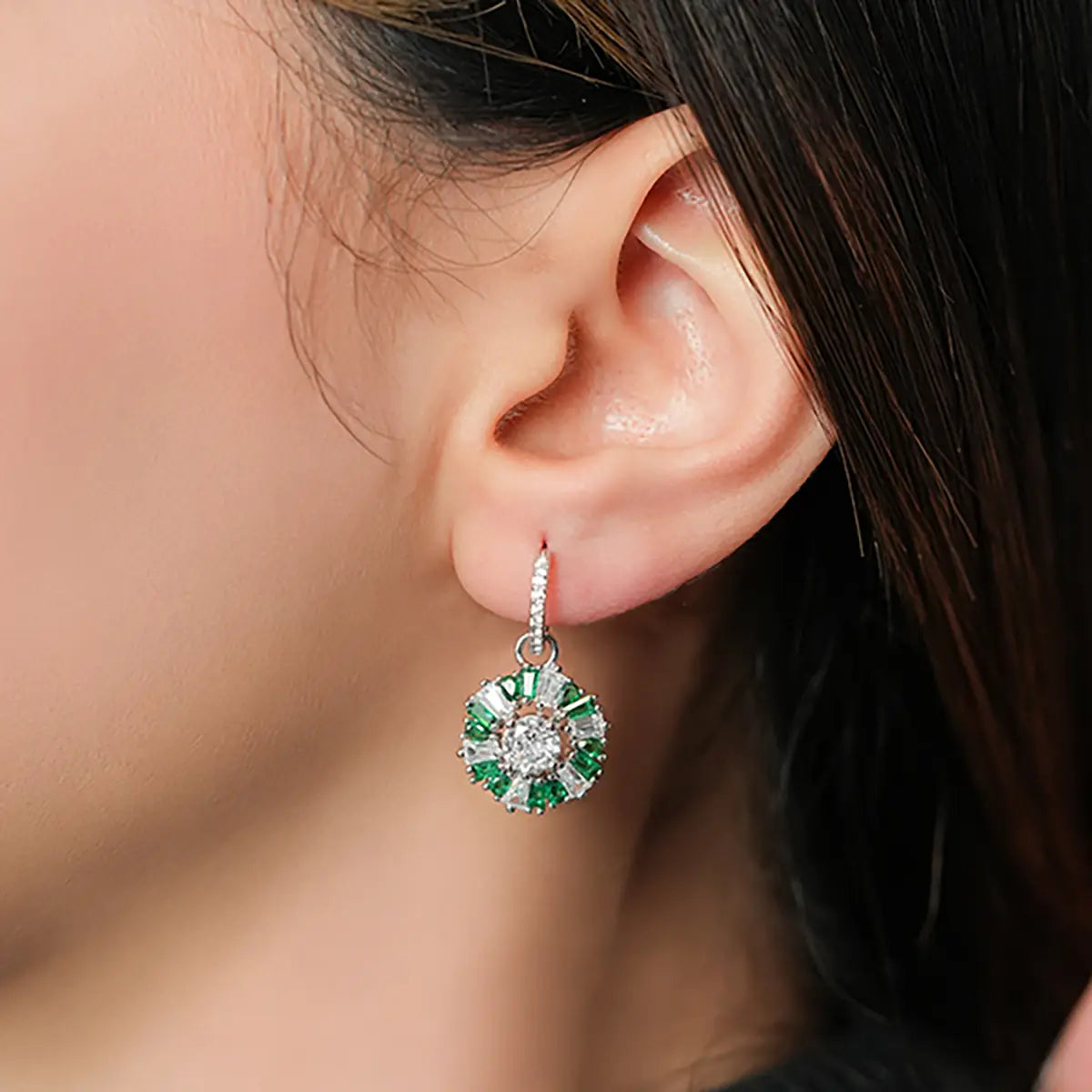 Sapphire Halo Radiant Drop Earrings