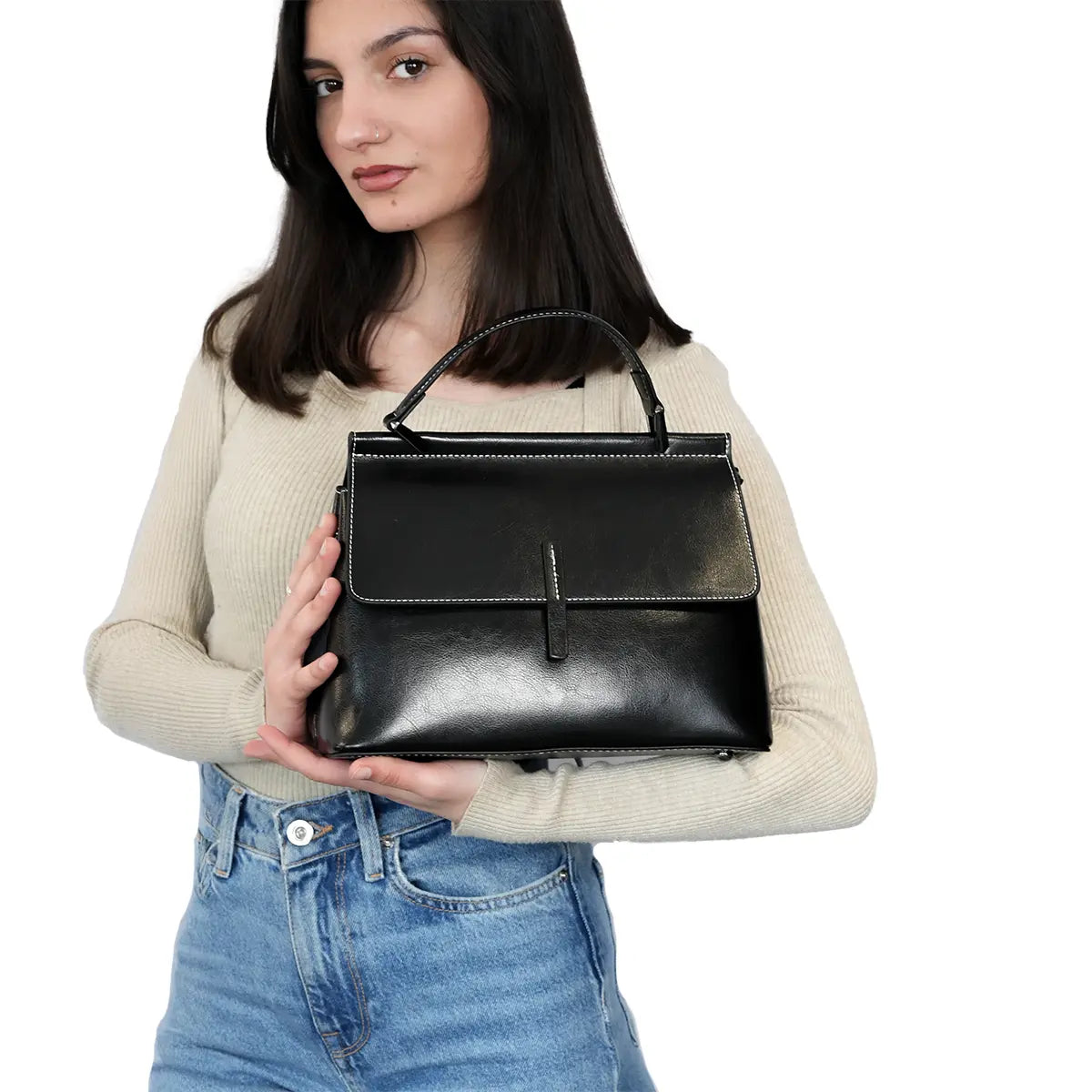 Satin Soirée Basic Black Leather Bag